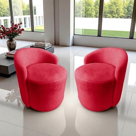 Kit 2 Poltronas Decorativa Yara Orgânica Suede Vermelho