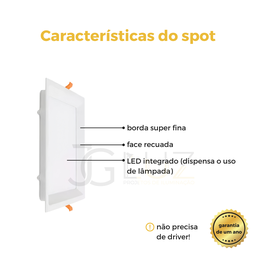 Kit 17 Painel Plafon Led Teto Embutir Quadrado 24w Bco / Pto - Branco - Bco Quente 3000k - 110v/220v - 7