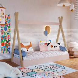 Cama Infantil Cabana Quarto da Criança Montessoriana Premium Moderna Conforto Cor Rosa - 2