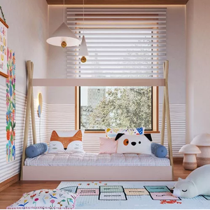 Cama Infantil Cabana Quarto da Criança Montessoriana Premium Moderna Conforto Cor Rosa