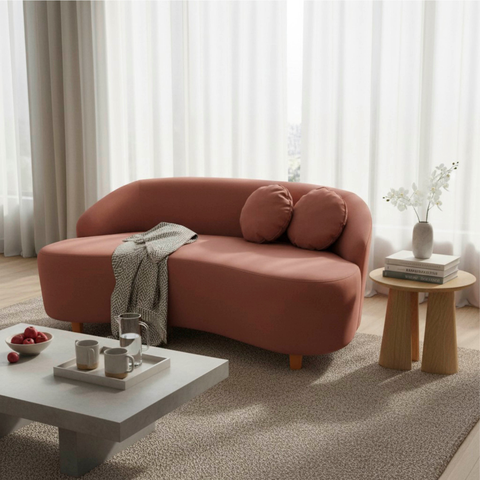 Namoradeira Sofá Feijão Cancún 150cm Orgânica Bouclé Terracota