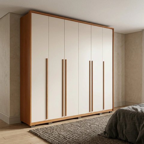 Guarda-Roupa Casal 100% MDF 6 Portas 6 Gavetas Freijó Off-White Rooms