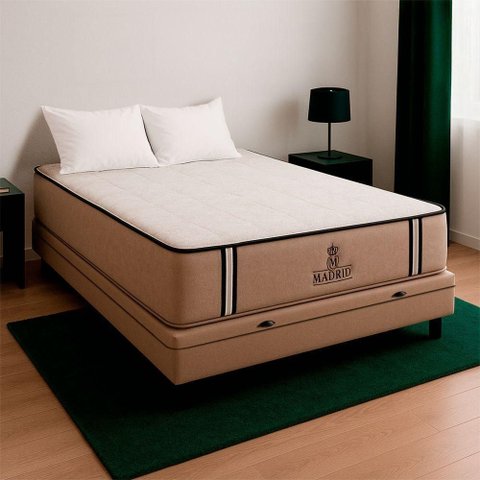 Cama Box Viúvo e Colchão Madrid Molas V-store 128x188x28 Bege