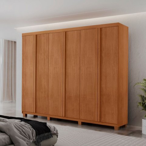 Guarda Roupa Casal Ortiz Mdf 6 Portas e 2 Gavetas com Pés Moderna Mobília