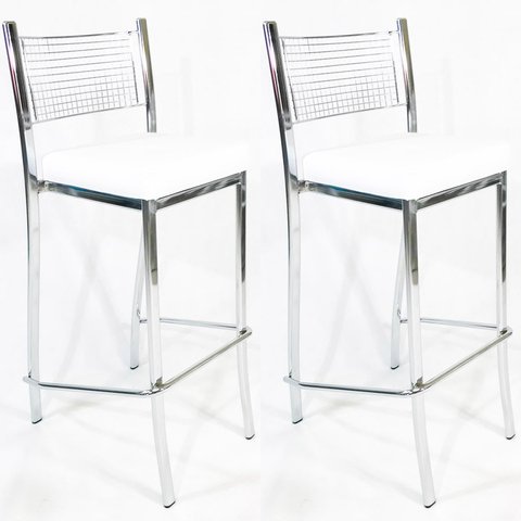 Kit 2 Banquetas EMPILHÁVEL cromada Altura 65cm assento branco - Poltronas do Sul