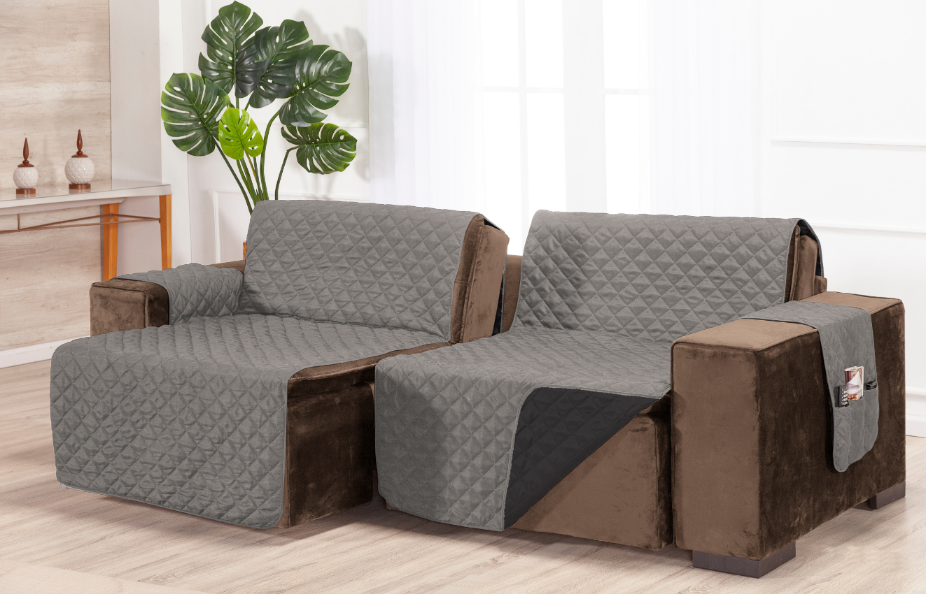 Protetor de sofá retratil matelado tamanho grande 4 e 5 lugares 2,2m cinza preto - 4
