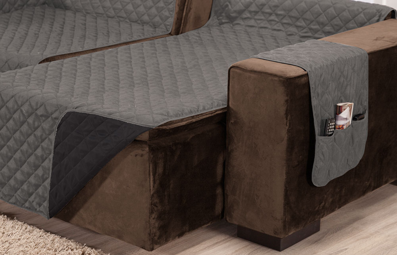 Protetor de sofá retratil matelado tamanho grande 4 e 5 lugares 2,2m cinza preto - 3