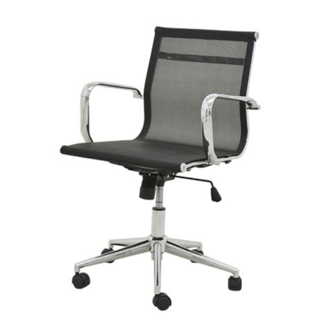Cadeira Giratória Baixa Office Sevilha Tela Mesh Rivatti Revestimento Preto Base Rodízio Cromado