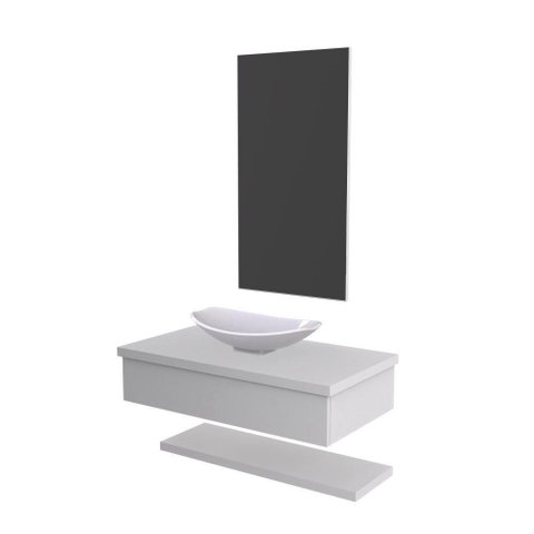 Conjunto Bancada C-cuba L45, Prateleira e Espelheira Metrópole 806 Perffect Acetinado Branco Chess