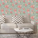 Ver imagem 5 de Papel de Parede Floral Rosas Vermelhas Fundo Verde Adesivo
