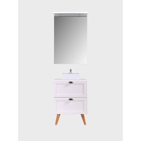 Gabinete para Banheiro com Tampo Cuba e Espelheira 60cm Retro Mdf Branco Milano - On Móveis
