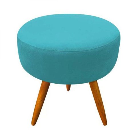 Puff Redondo Suede Azul Turquesa Pés Palito