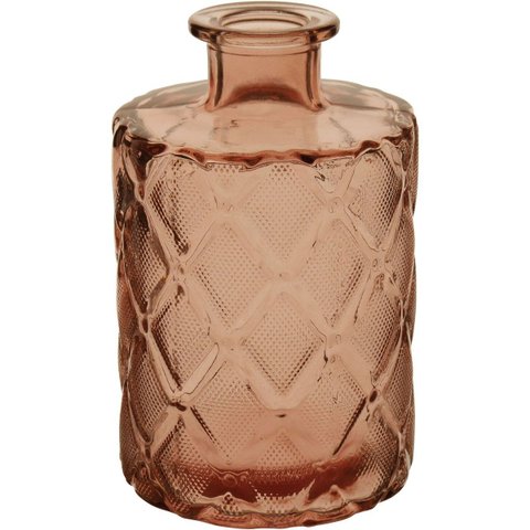 Vaso Garrafa Decorativo de Vidro Rosa 11x7x7cm Enfeite Sala Mesa Estante Flores