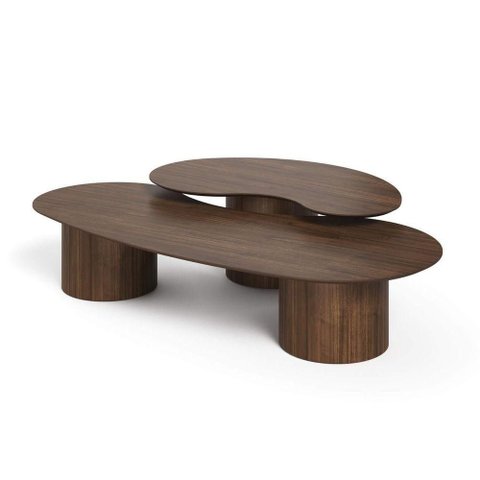 Conjunto Mesa de Centro Orgânica Lake em Madeira Castanho