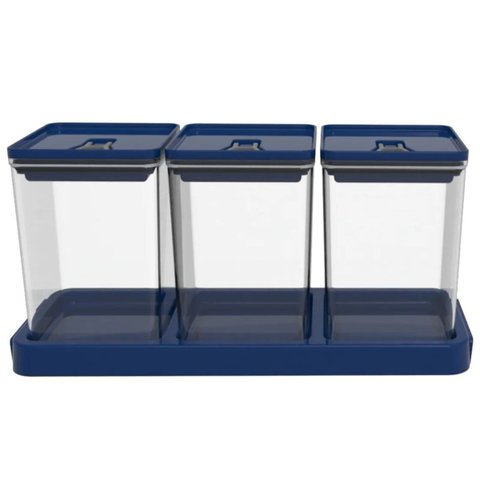 Kit 3 Potes Herméticos Organizador Alimentos Plástico Trava
