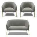 Ver imagem 1 de Sofá Namoradeira e 2 Poltronas Pé de Ferro Dourado Stella Suede Grafite D03 - D'Rossi