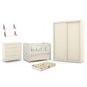Ver imagem 1 de Dormitório Tutto 2 Portas, Cômoda, Berço Off White com Capitonê, Colchão Supreme e Prateleiras