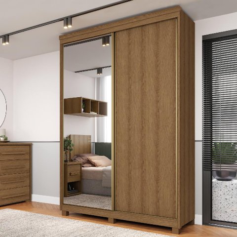 Guarda Roupa Solteiro 2 Portas de Correr Espelho Rimo New Honduras - Jequitibá