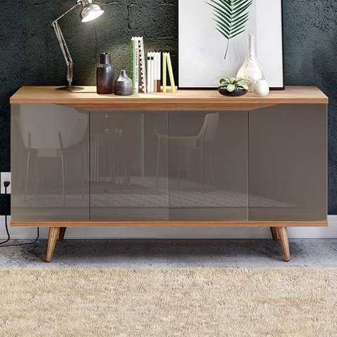 Aparador Buffet Grace com 4 Portas e Pés de Madeira Maciça - 5 Cores:cinza-noce