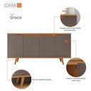 Ver imagem 6 de Aparador Buffet Grace com 4 Portas e Pés de Madeira Maciça - 5 Cores:cinza-noce