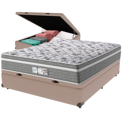 Cama Box Baú e Colchão Evolution Molas Ensacadas Casal Probel: Bege