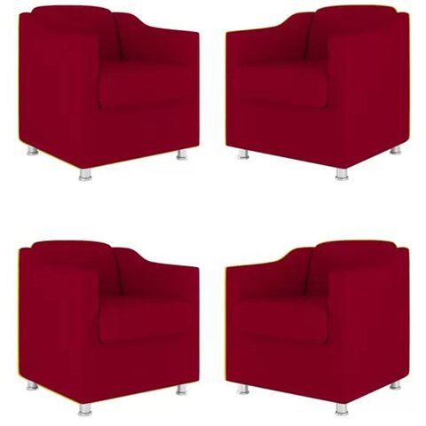 Kit 4 Poltronas Decorativa Bia Suede Vermelho - Twdecora