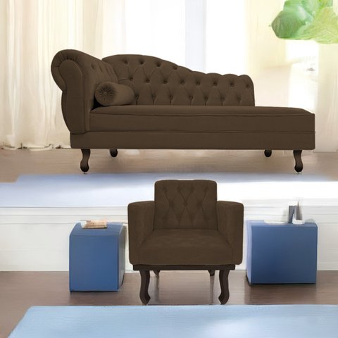 Kit Diva Recamier Diana 140cm Lado Direito e 01 Poltrona Classic Suede - Doce Sonho Móveis RECAMIER 