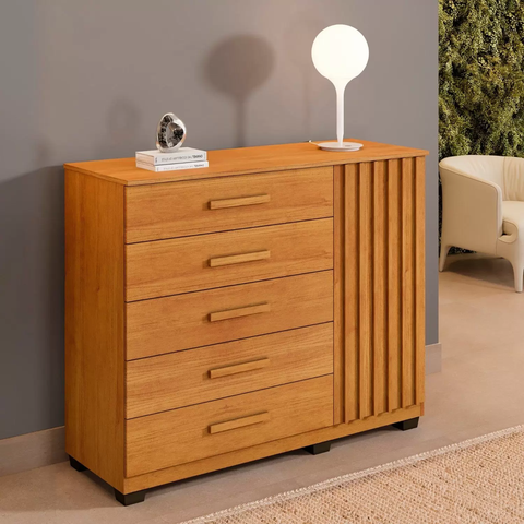 Cômoda Paris com Sapateira 5 Gavetas 1 Porta Ripada - Benetil - Cinamomo