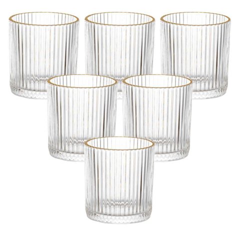 Jogo de Copos de Vidro Transparente Graffiato Fio de Ouro 320ml 6 Peças - Hauskraft