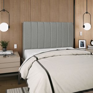 Cabeceira Estofada Cama Box Casal Carla 140cm Linho:cinza Escuro