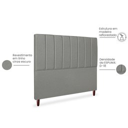Cabeceira Estofada Cama Box Casal Carla 140cm Linho:cinza Escuro - 4