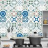 Papel De Parede Azulejo Branco E Azul Adesivo Cozinha Pia - 5