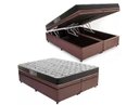 Ver imagem 1 de Cama Box Baú Queen Colchão Mola Ensacada Belos Sonhos + Box Sintético 71x158x198 Marrom