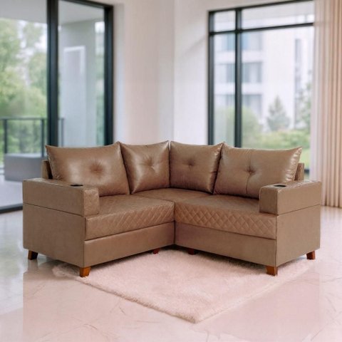 Sofá com Chaise Essenza Plus 4 Lugares Reclinável 354cm Café Veludo Bom Pastor Móveis