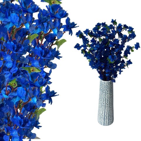 Kit 12 Flores Sakura Azul Artificial Realista para Eventos e Festas