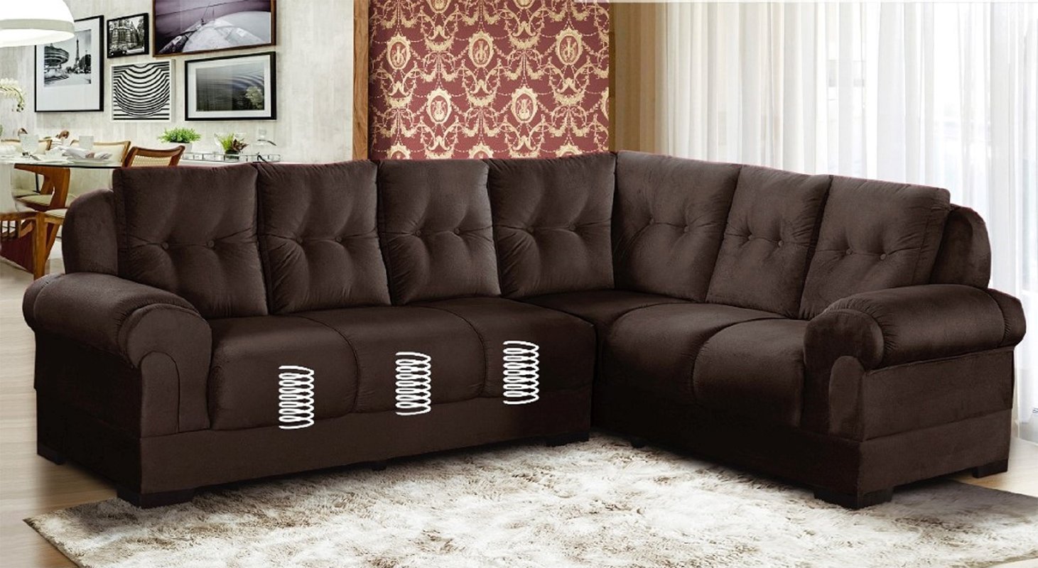 Sofá de Canto Marrom 2 e 3 Lugares Suede Pérola Vegetale Savana MadeiraMadeira