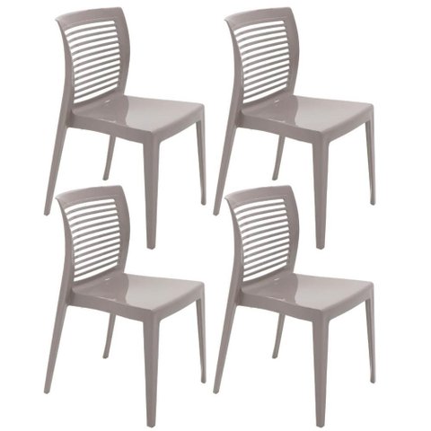 Conjunto 4 Cadeiras Plástico Empilhável Tramontina Victória com Encosto Horizontal Camurça