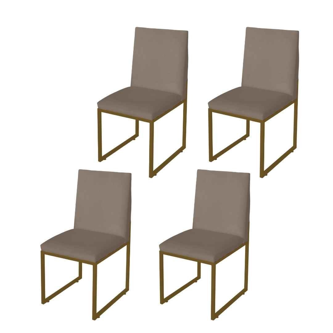 Kit 4 Cadeira de Jantar Escritorio Industrial Garden Ferro Dourado Suede Cappuccino - Móveis Mafer