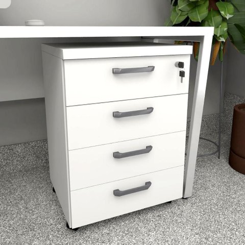 Gaveteiro Escritório 4 Gavetas e Chave C/ Rodízios Branco F5 Cor:branco