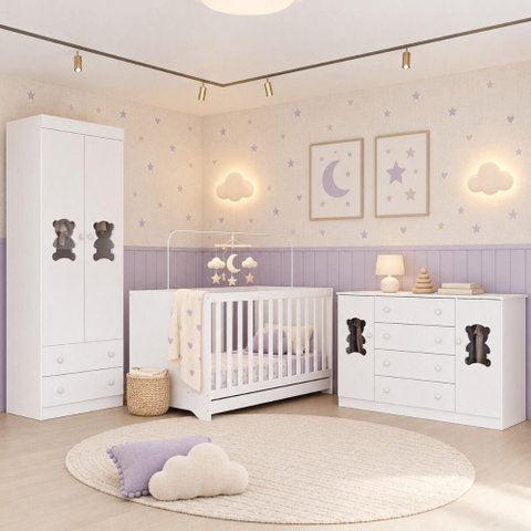 Quarto de Bebê Completo com Berço Americano 3 em 1 e Colchão Incluso Flor Multimóveis MP4933