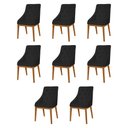 Ver imagem 2 de Kit 8 Cadeiras de Jantar Estofada Elisa Anatômica Capitonê Veludo Preto Base Madeira Maciça Mel