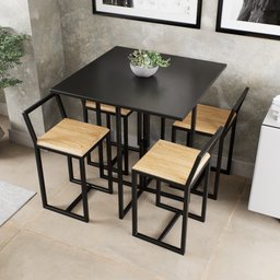 Conjunto Mesa Preta 4 Cadeiras Pequena Pinus Industrial Black - 1