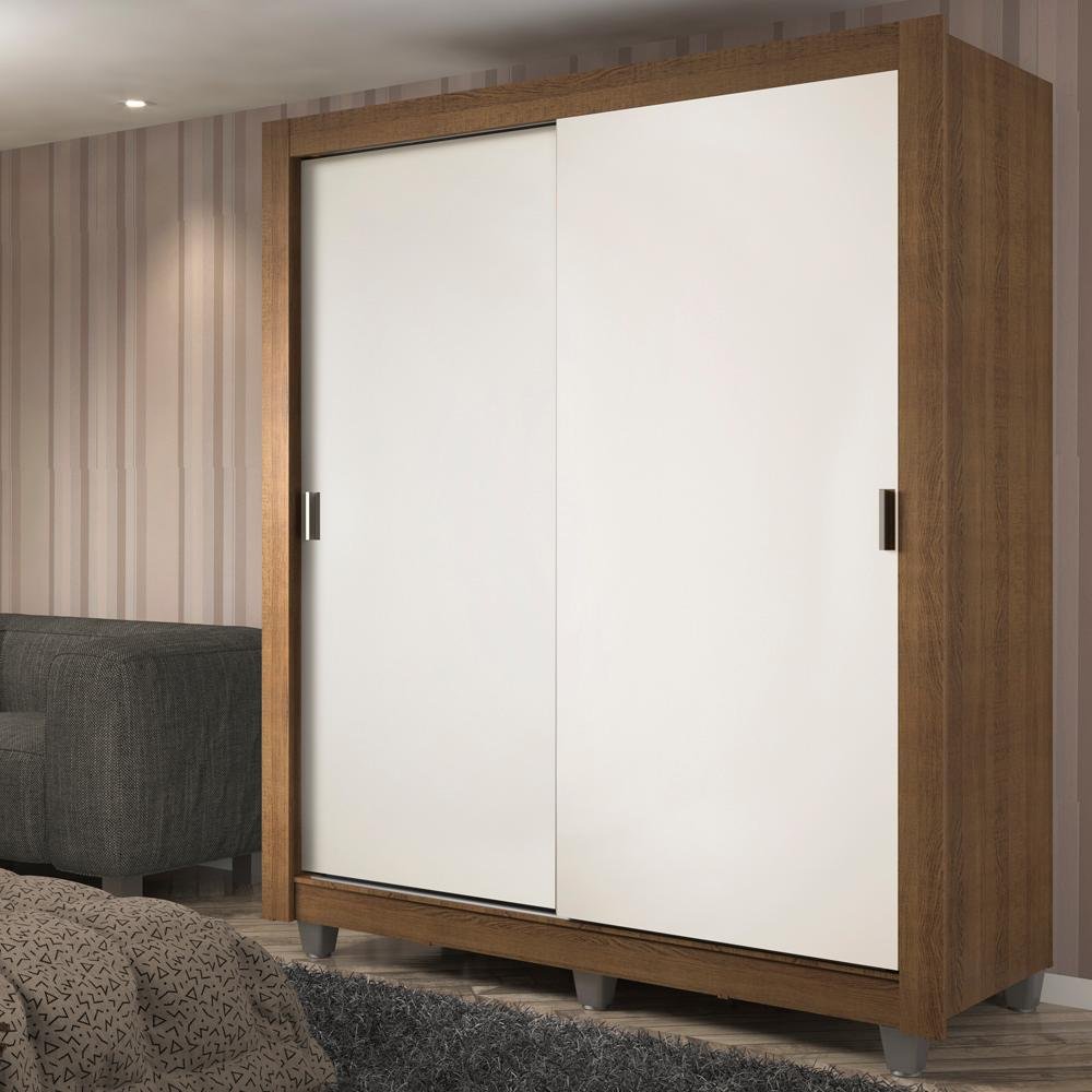 Guarda-roupa Solteiro Madesa Dallas Plus 2 Portas de Correr 4 Gavetas com Pés - Rustic/branco