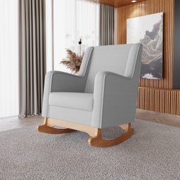 Poltrona Amamentação Aquila Balanço com Puff Linho Cinza - Ideal Moveis - 3