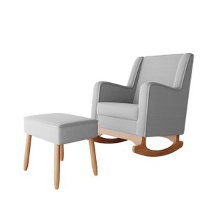 Poltrona Amamentação Aquila Balanço com Puff Linho Cinza - Ideal Moveis
