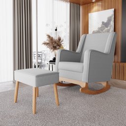 Poltrona Amamentação Aquila Balanço com Puff Linho Cinza - Ideal Moveis - 2