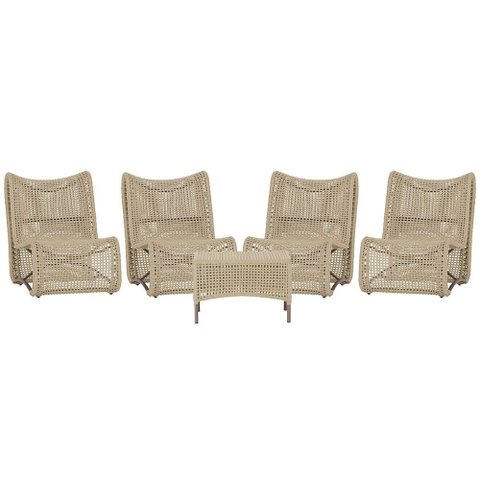 4 Poltronas e Mesa Texas em Alumínio Pintura Marrom Corda Náutica Trama Original