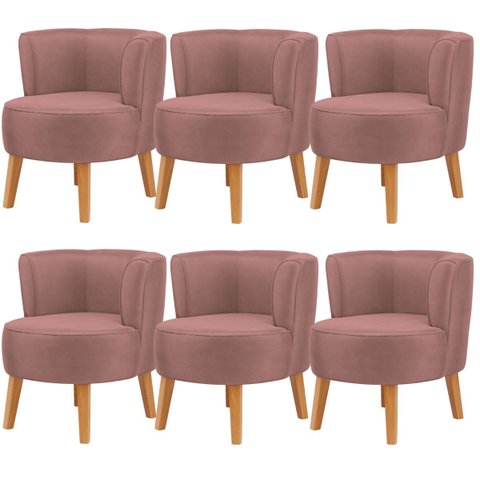 Kit 6 Poltronas Estofadas para Recepção de Escritório Ergonômica Tecido Veludo Macia Pés de Madeira