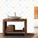 Ver imagem 3 de Papel De Parede Triangulo Azul Rosa Laranja Branco Adesivo