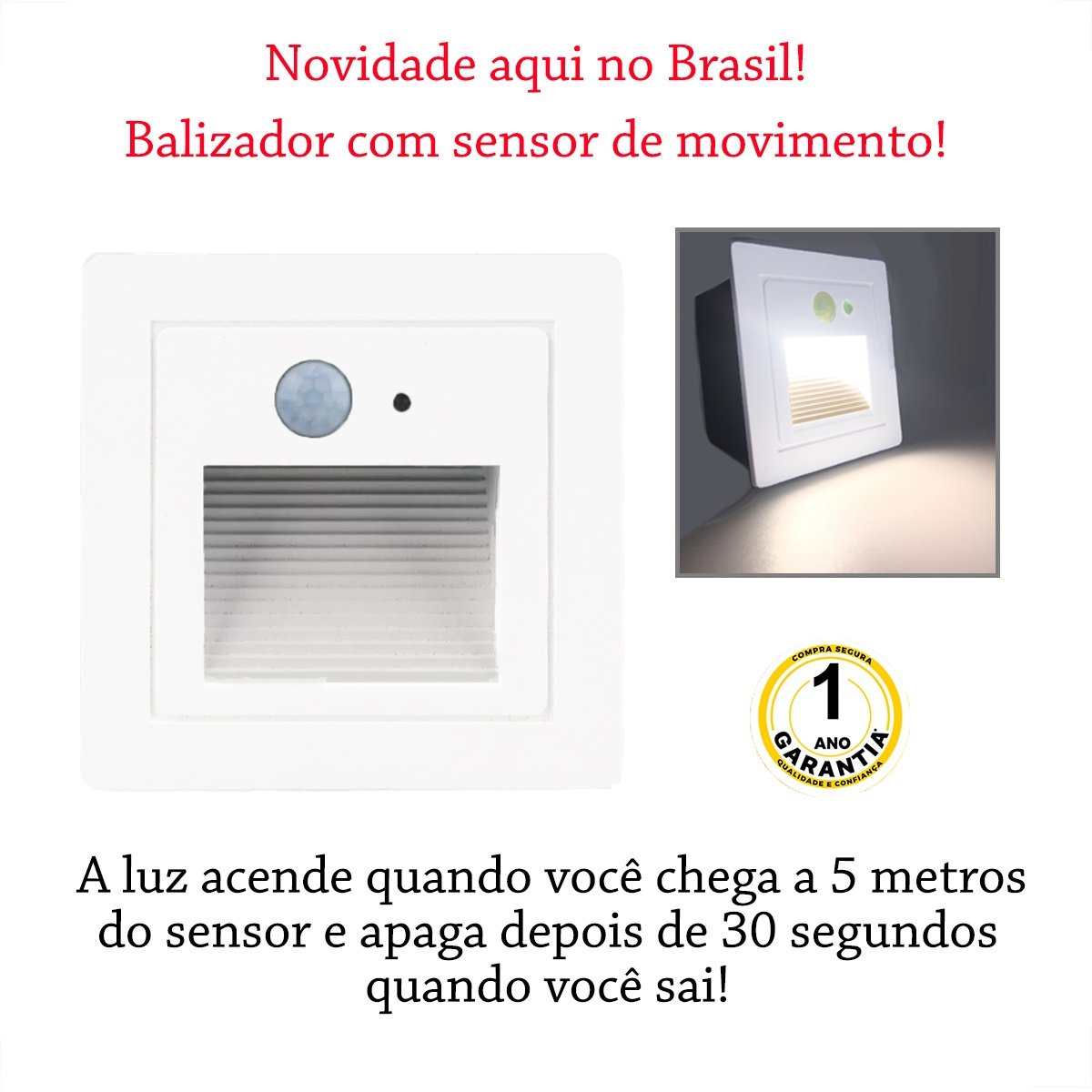 9 Balizador Parede Led Sensor Presença Embutir Branco Lup73 - 2